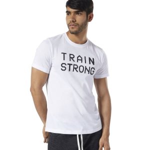 Koszulki Męskie Reebok Graphic Series Train Strong Białe PL 75DSPGZ